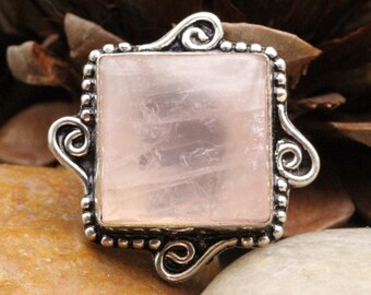 Rose Quartz Ring Size 8, Silver Rose Quartz Ring, Rose Quartz Gemstone Ring, Rose Quartz Crystal Ring, Rose Quartz Boho Ring, Cocktail Ring