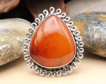 Carnelian Ring Size 9.5, Silver Carnelian Ring, Carnelian Gemstone Ring, Crystal Ring, Boho Ring, Cocktail Ring, Statement Ring, Orange Ring