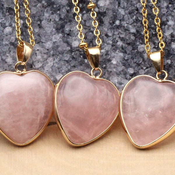 Gold Heart Rose Quartz Necklace main image 1