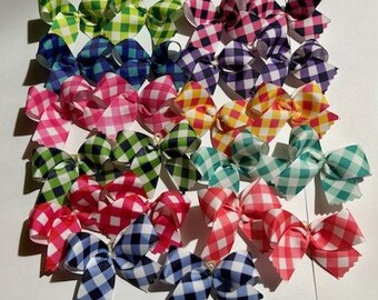 22 Medium Gingham Dog Bows Dog Grooming Bows Top quality grosgrain ribbons top knot bows ear bows Dog collar bows Pet Bows Hair Bows Poodle