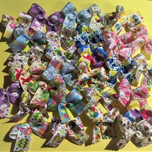 Size Medium Easter Dog Bows Dog Grooming Bows Children's bows top quality ribbons handmade in the USA