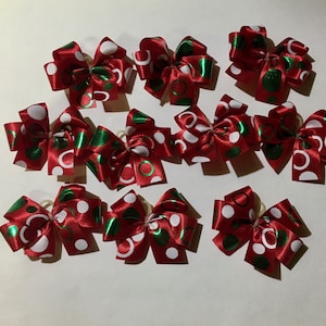 Medium size Double Looped Red Satin with dots Christmas Dog bows Dog Grooming Bows