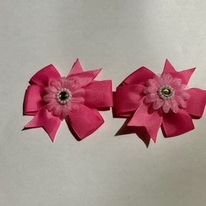 2 Fancy Decorated Hot Pink Dog Bows on clips size Med-Large size dog bows top knot bows Dog Grooming Bows Standard Poodles