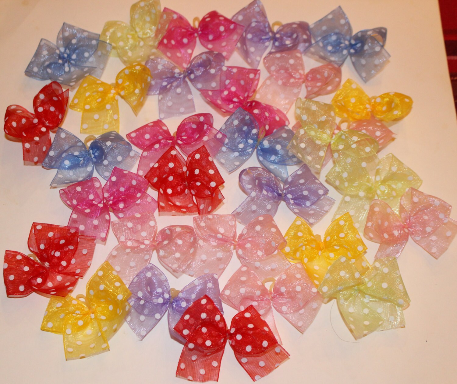 30 chiffon with polka dots dog bows - dog grooming bows - children's bows!