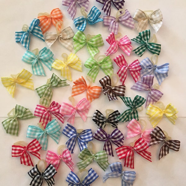 40 extra small tiny gingham print dog bows Dog Grooming bows tea cup breeds