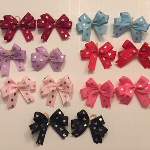 14 small double looped Valentine&#39;s Day Dog bows with tiny gold hearts!  Dog Grooming Bows Yorkie Maltese Poodles Pet hair bows