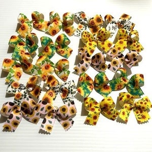 20 MED size Sunflower Fall Dog Bows Dog Grooming Bows Top Quality grosgrain ribbons top knot bows ear bows collar bows