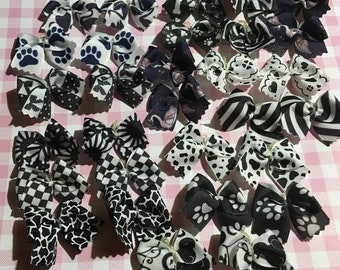 30 Small Black and White Dog Bows Grooming Bows Top quality grosgrain ribbons made in the USA