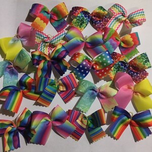20 Medium size Rainbow Dog Bows Rainbow print dog grooming bows top quality grosgrain ribbons top knot bows ear bows dog collar bows