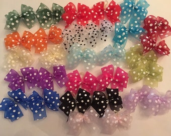 30 small double looped chiffon w polka dots dog bows dog grooming bows lightweight bows free shipping for USA purchases!