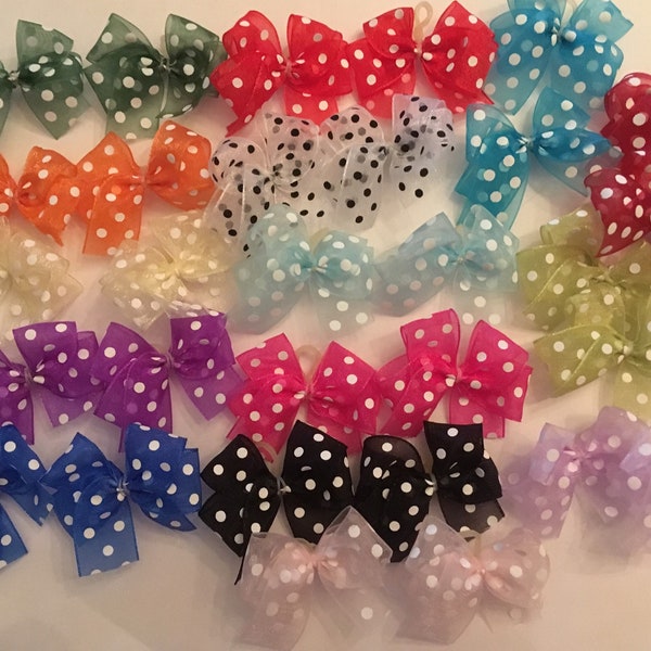 30 small double looped chiffon w polka dots dog bows dog grooming bows lightweight bows free shipping for USA purchases!