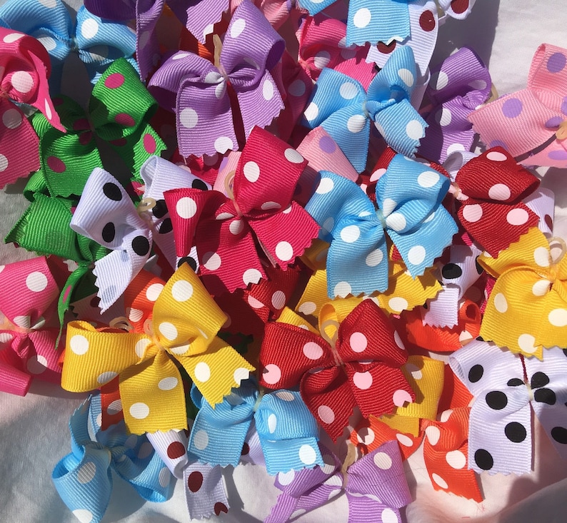 50 Medium size Polka dot dog bows Dog Grooming Bows Child Bows top quality grosgrain ribbons!
