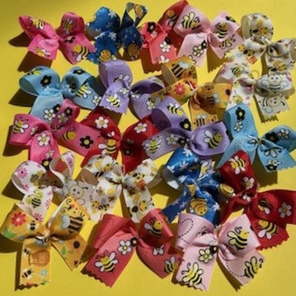 20 Medium Bumble Bee Dog Bows Spring  Summer Dog Bows Dog Grooming bows top knot bows ear bows Medium size Dog Bows