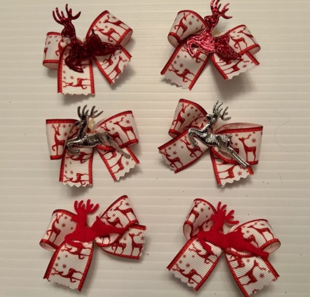 6 Medium Size Christmas Decorated Reindeer Dog Bows Medium Etsy
