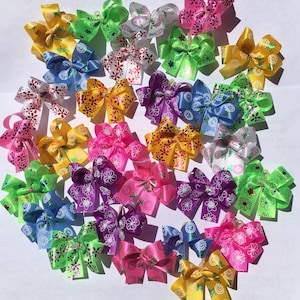 30 Double Looped flower print dog bows.  Dog Grooming Bows Handmade by myself in the USA
