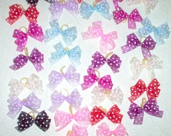 30 Tiny Dog Bows Double Looped Chiffon with Polka dots dog grooming bows.