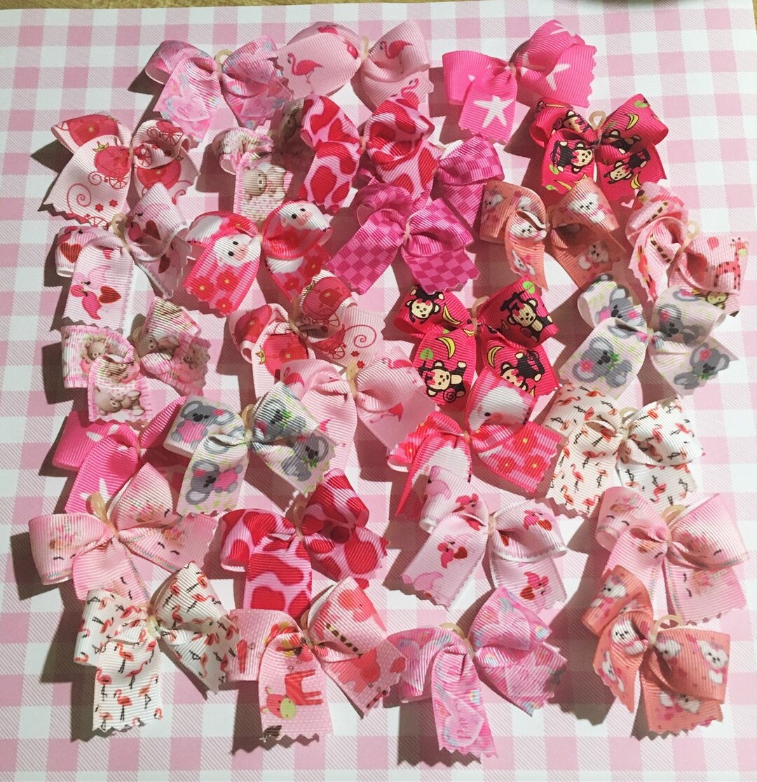 30 Medium Size All Pink Print Dog Bows Dog Grooming Bows Top Quality