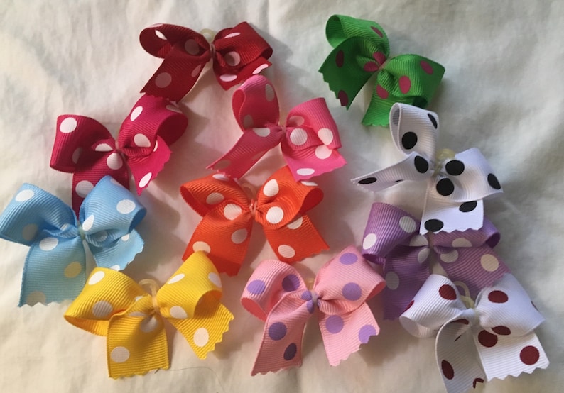 50 Medium size Polka dot dog bows Dog Grooming Bows Child Bows top quality grosgrain ribbons!