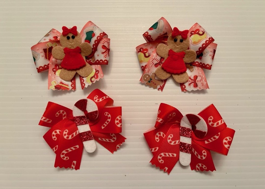 Large Christmas Dog Bows Gingerbread Man Dog Bows Candy Cane Etsy