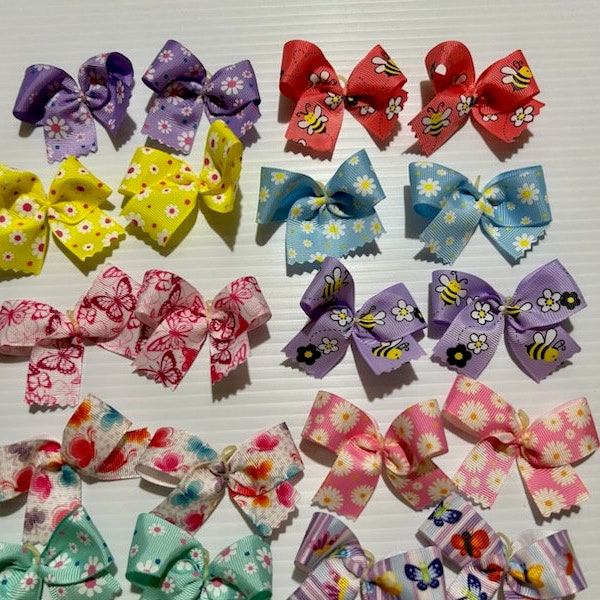 20 Medium size Dog Bows that are Bumblebees, Butterflies & Flower print dog bows Dog Grooming Bows Hair Bows Top Quality Grosgrain Ribbons