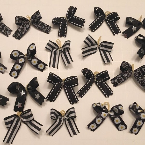 20 extra small black print dog bows  Maltese white dogs top quality ribbons dog grooming bows top knot bows