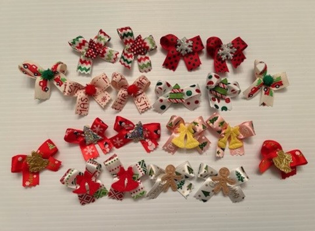 20 Small Decorated Christmas Dog Bows Dog Grooming Bows Small Etsy