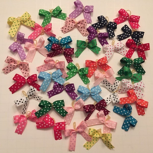 40 extra small polka dot dog bows top quality grosgrain ribbons pet bows dog hair bows Yorkie Dog Grooming bows top knot bows ear bows