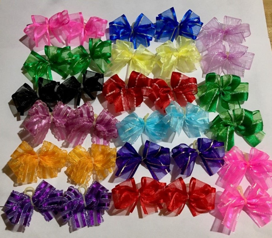 30 Small Light Weight Double Looped Chiffon Dog Bows Dog Grooming Bows