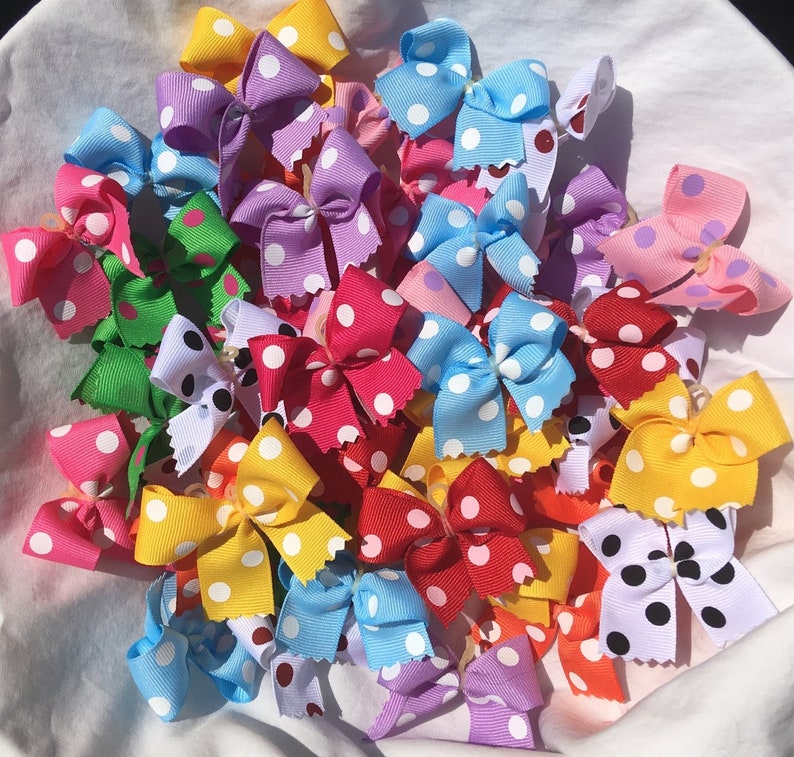 50 Medium size Polka dot dog bows Dog Grooming Bows Child Bows top quality grosgrain ribbons!