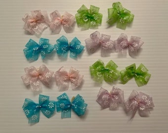 Chiffon dog bows Double looped Chiffon with tiny flowers Dog Bows Lightweight dog bows Dog Grooming Bows top knot bows ear bows Pet Bows