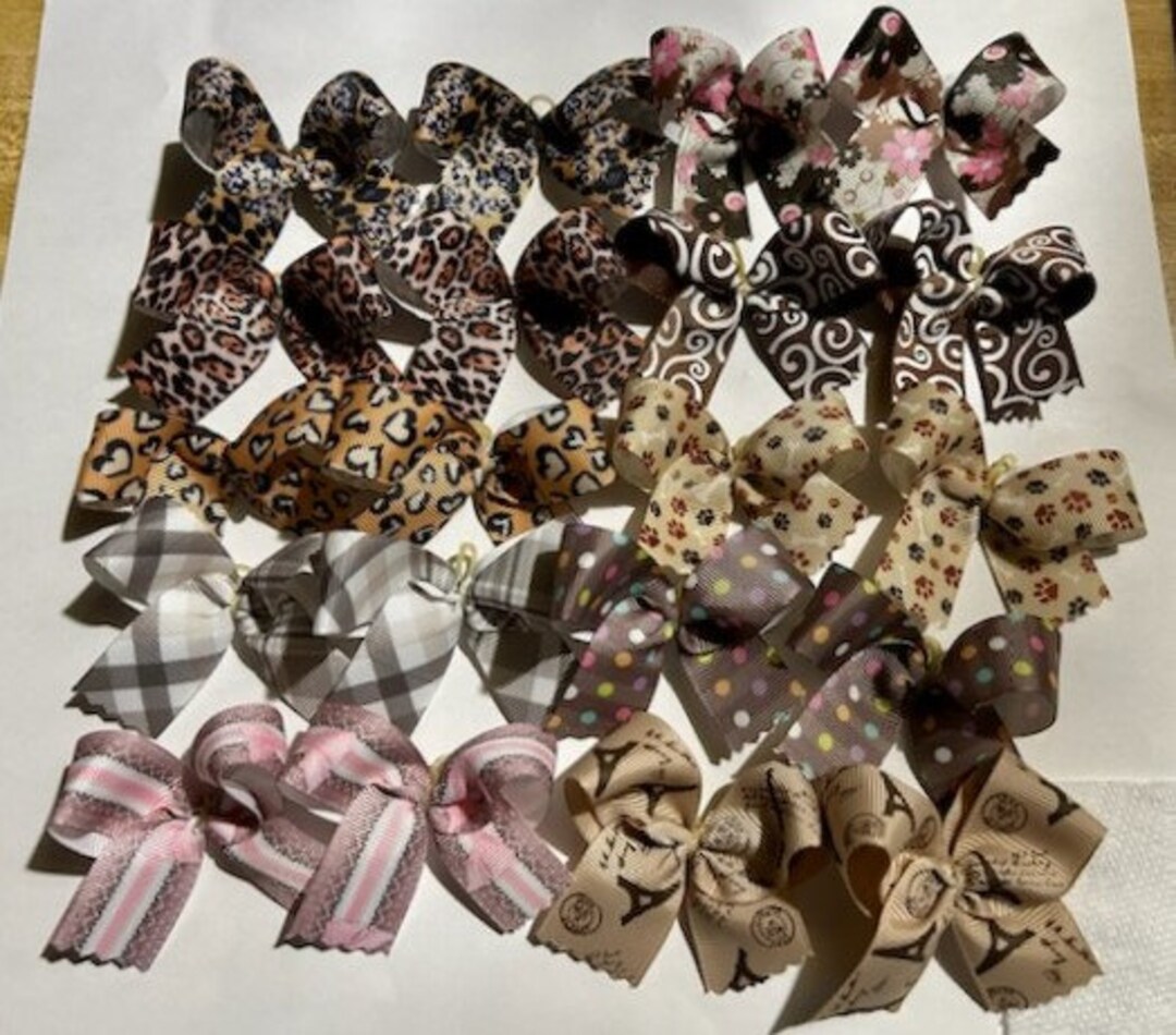20 Medium Size Brown and Beige Dog Bows Dog Grooming Bows Top Quality