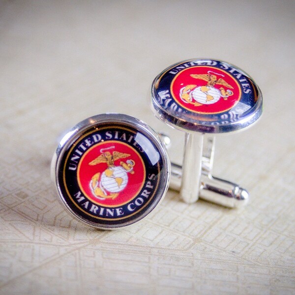 Boutons de manchette, boutons de manchette USMC, vetu militaire, États-Unis Marines, mariage Marine, mariage formel, militaire USMC, marine bijoux pour hommes