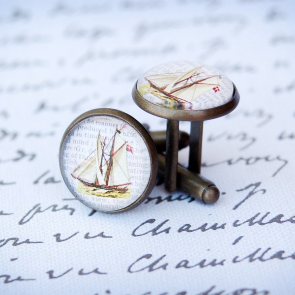 Cufflinks, Tall Ship/Dictionary Page Cufflinks, Steam Punk