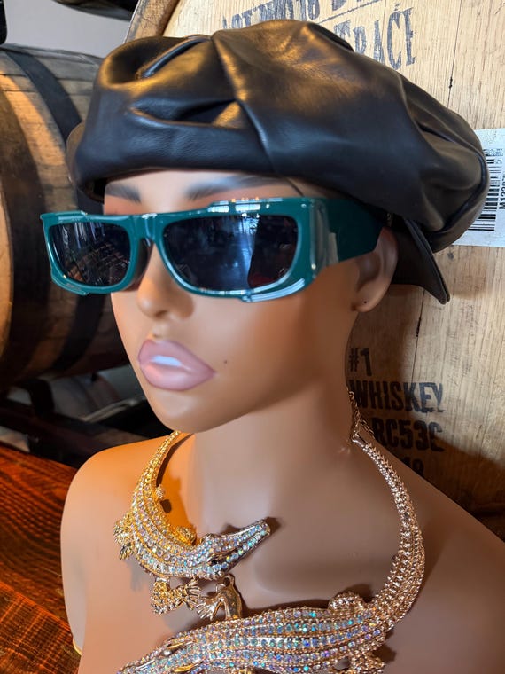 Y2K Green chunky rectangular sunglasses - image 2