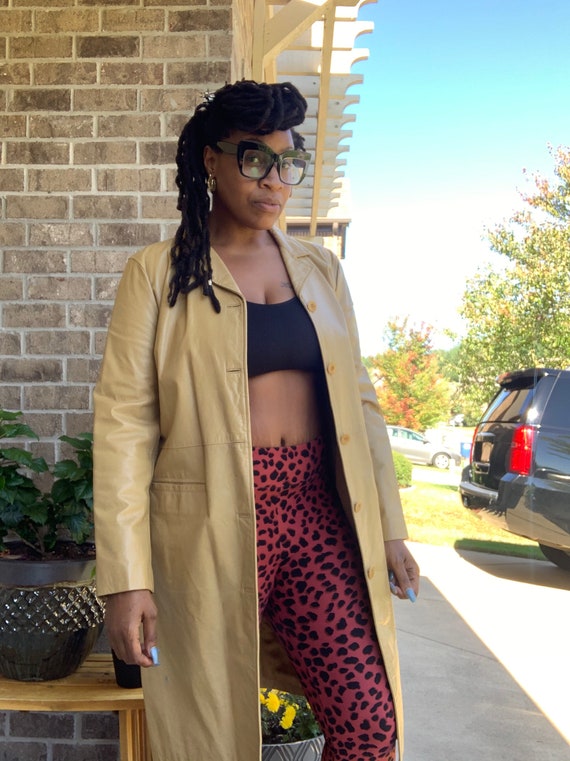 1990s Vintage 100% Leather Gap Mustard Trenchcoat