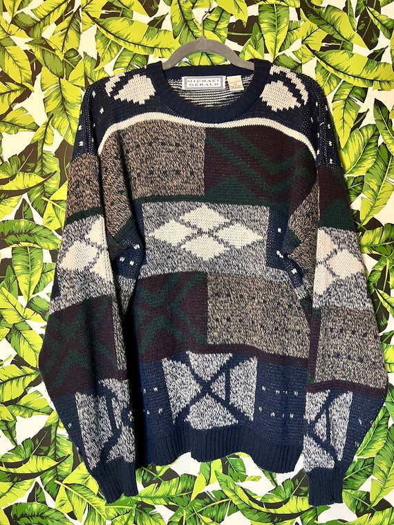 Khaki Zigzag Geometric Pattern Knitted Pullover Sweater main image 0