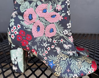 Y2K Floral Embroidered Block Heels