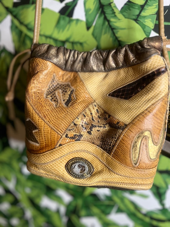 1980s Sharif snakeskin leather patchwork purse