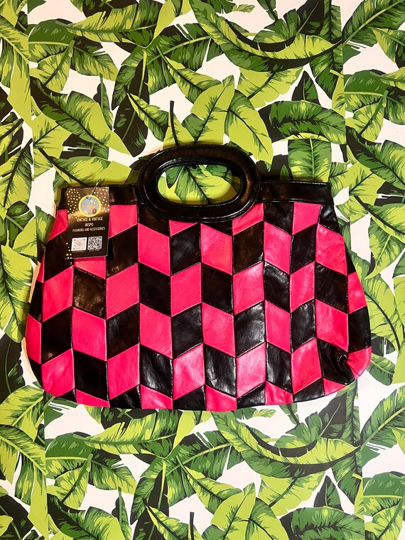 90s Pink and Black Patchwork Handle Bag - image 1