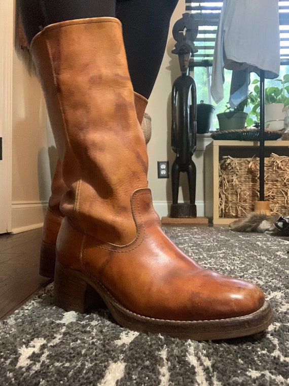 1970s Tan Square Toe Western Boots