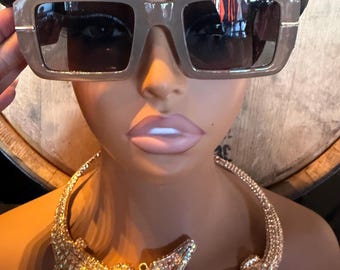 Y2K Square Marble Grey Brown Sunglasses