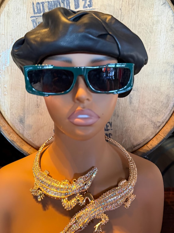 Y2K Green chunky rectangular sunglasses - image 1