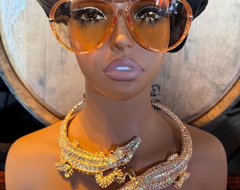 Y2K Aviator Orange Pink Gold Arm Sunglasses