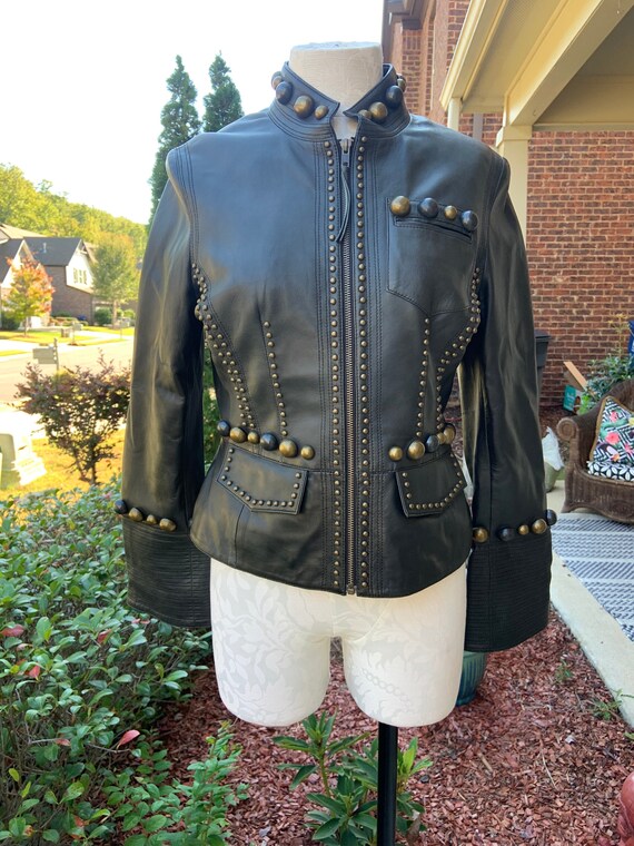 1990s Vintage Leather Studded Bomber Jacket