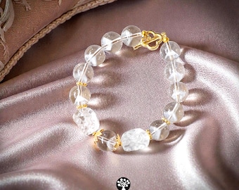 Bracelet Pixiu en quartz clair : perle sculptée à la main, talisman de richesse, porte-bonheur