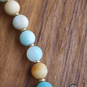 May include: A beaded strand featuring alternating round light blue, turquoise, and pale yellow beads separated by small gold-toned metal spacers. The beads have a matte, textured finish. The text Kathstudio.art is visible in the bottom corner.