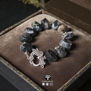 Black Rutilated Quartz Bracelet, Hematite Grounding Beads, Silver Dragonfly Clasp, Wabi Sabi Crystal Jewelry image 1