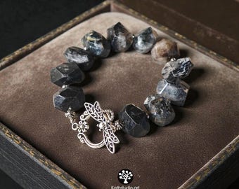 Black Rutilated Quartz Bracelet, Hematite Grounding Beads, Silver Dragonfly Clasp, Wabi Sabi Crystal Jewelry