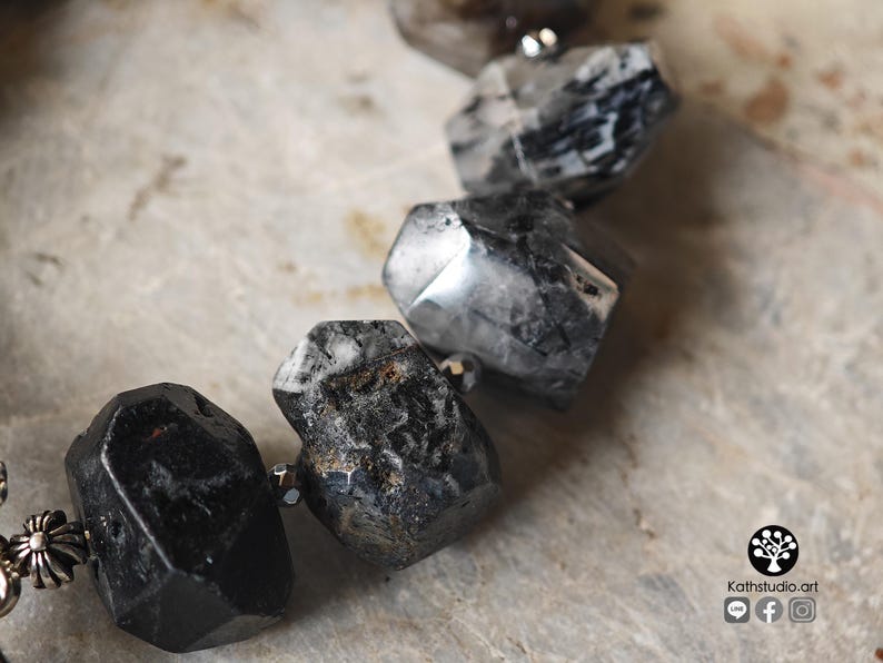 Black Rutilated Quartz Bracelet, Hematite Grounding Beads, Silver Dragonfly Clasp, Wabi Sabi Crystal Jewelry image 4