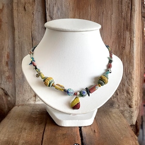Ancient Roman Glass Necklace: Antique Painted Glass Bead, 45cm